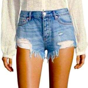FREE PEOPLE loving good vibrations shorts light denim!